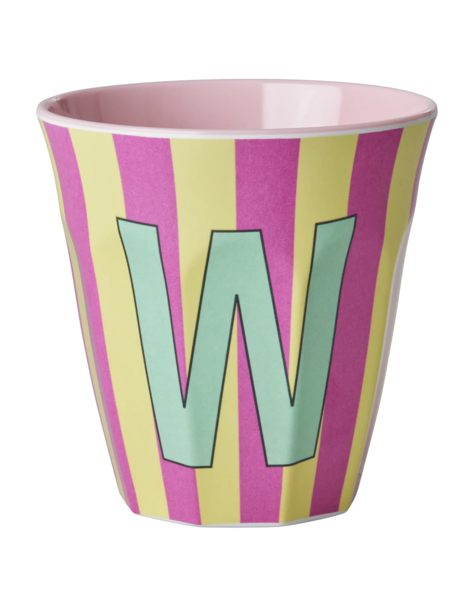 Rice Beker Melamine Strepen Pinkish Letter W - Rice