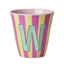 Rice Beker Melamine Strepen Pinkish Letter W - Rice