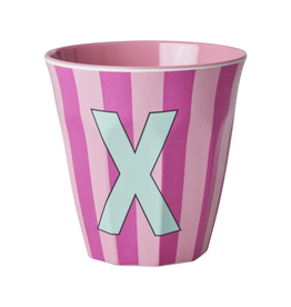 Rice Beker Melamine Strepen Pinkish Letter X - Rice