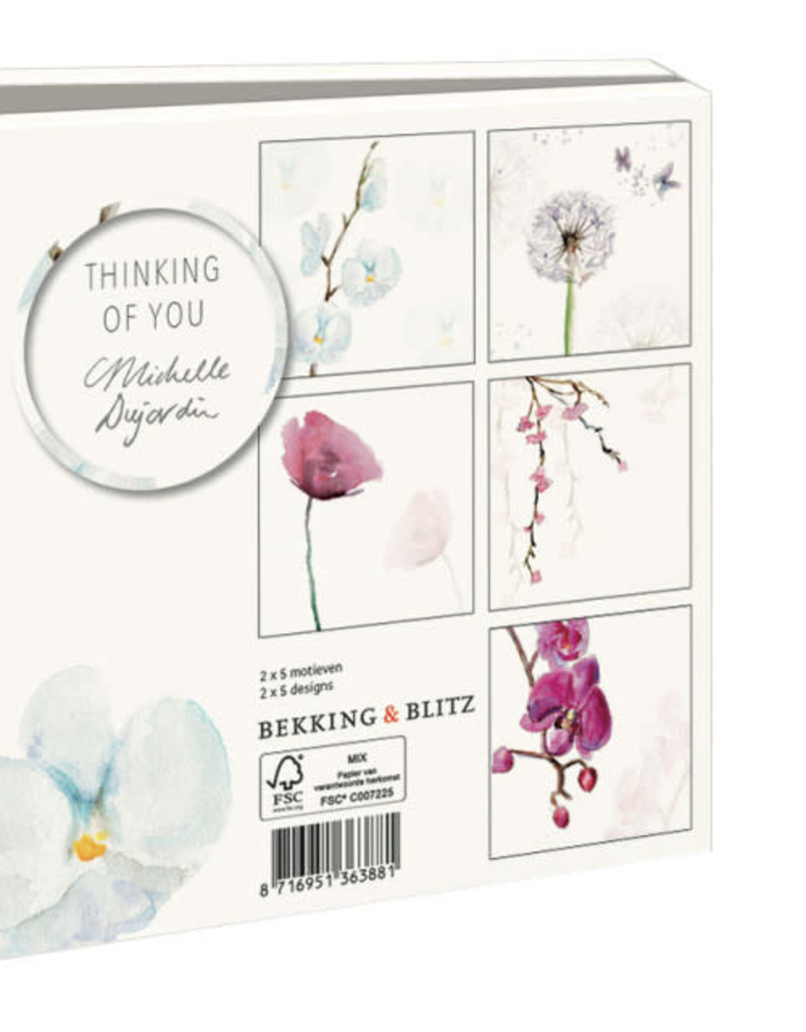 Kaartenmapje met env, vierkant: Thinking of you, Michelle Dujardin