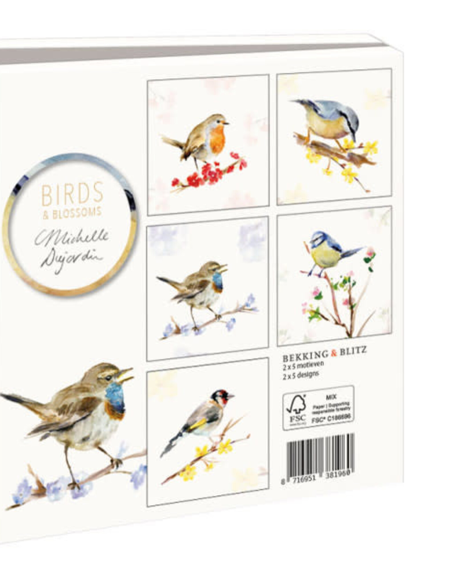 Kaartenmapje met env, vierkant: Birds & Blossoms, Michelle Dujardin