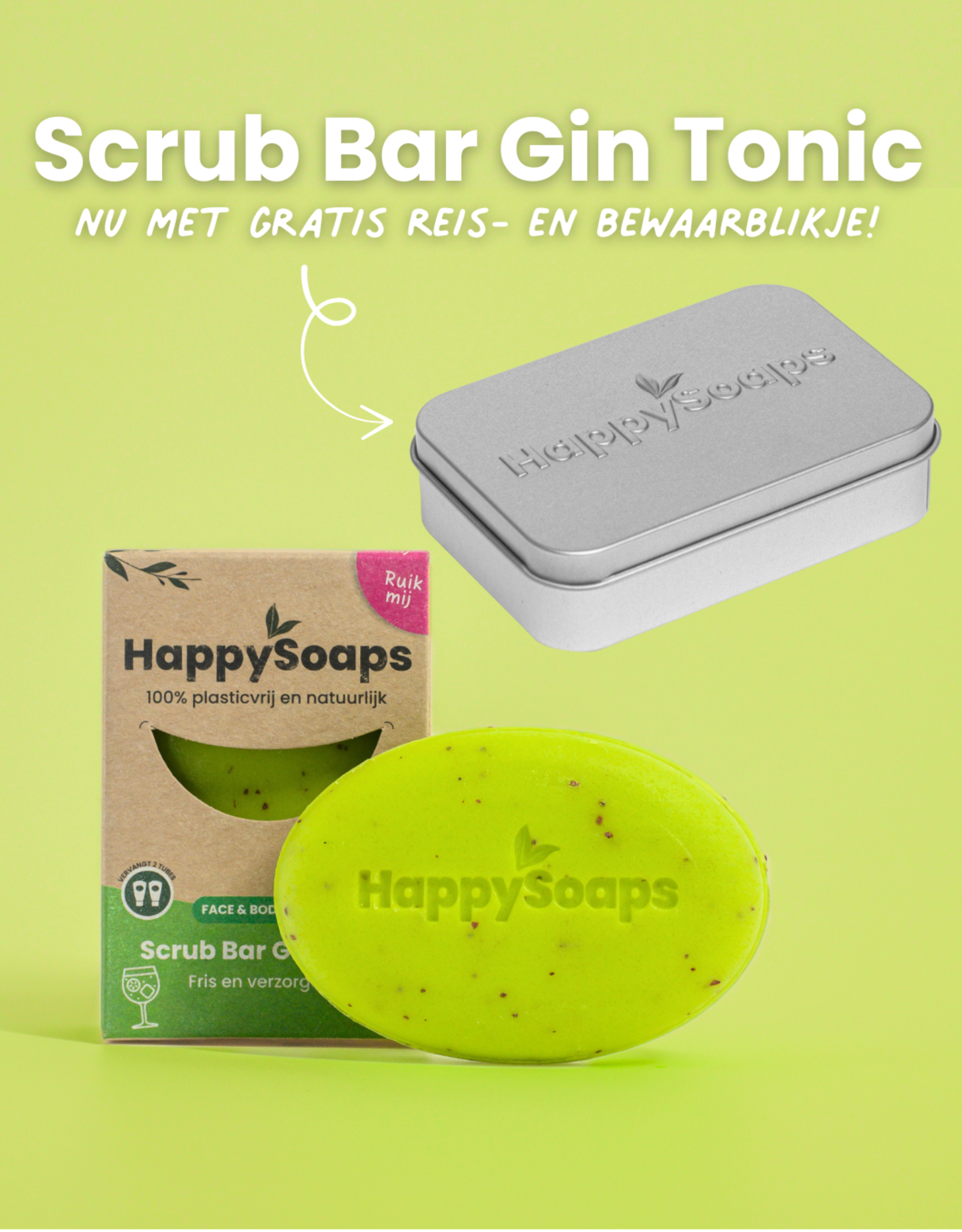 HappySoaps Scrub Bar Gin Tonic + Gratis Reisblikje
