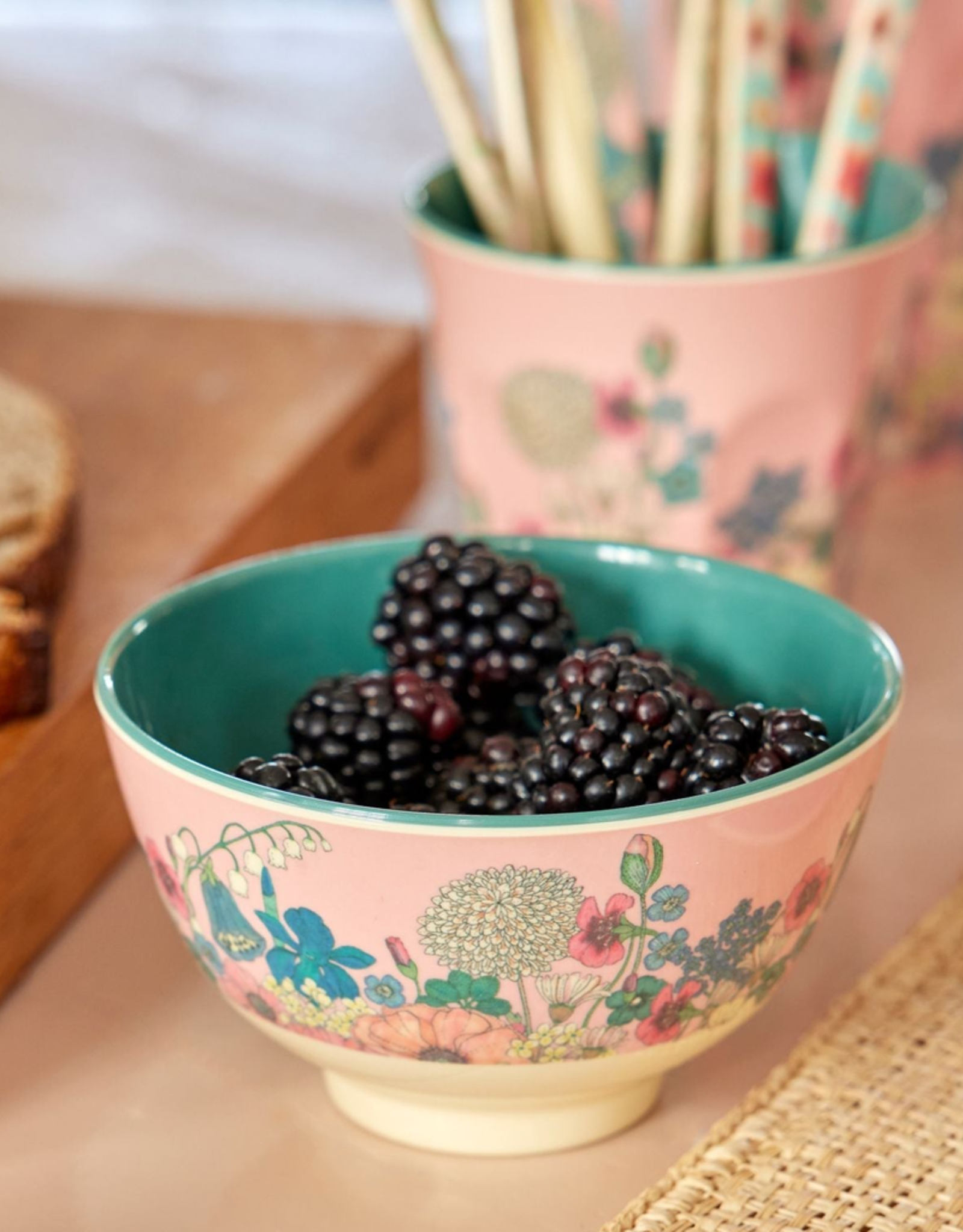 Rice Kom Melamine Small met Flower Collage Print zacht roze - Rice