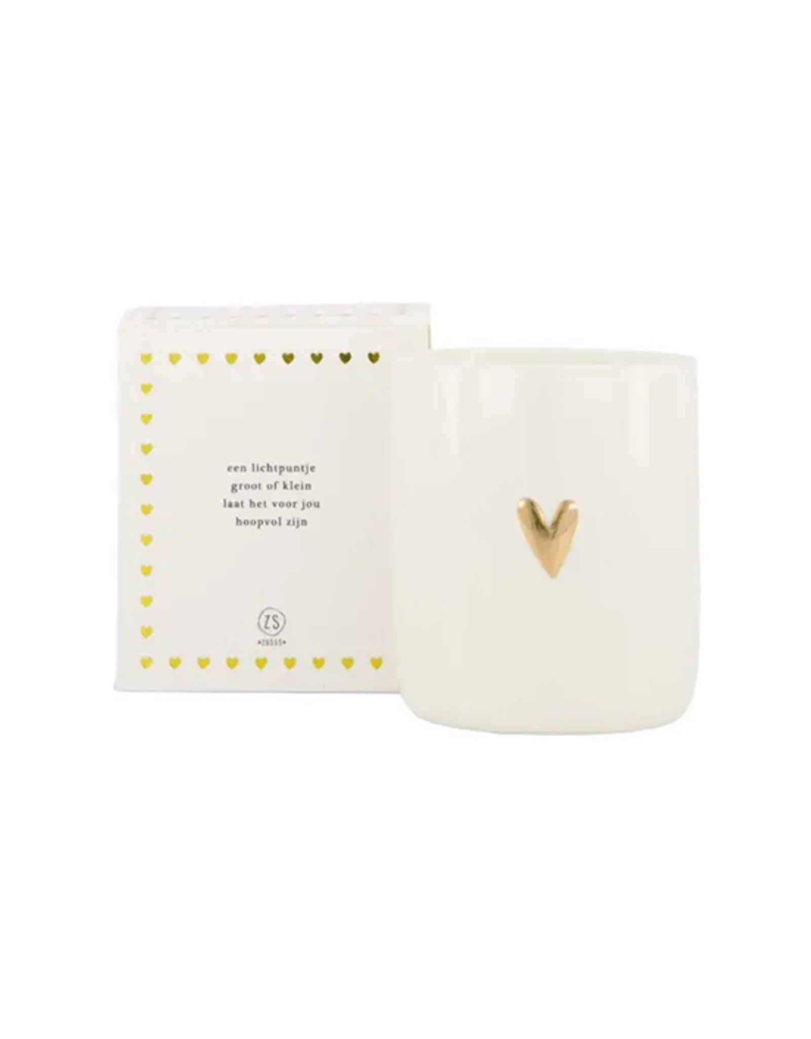 Zusss Geurkaars keramiek in doosje "Een lichtpuntje Hart" wit/goud - Zusss