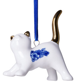 Heinen Delfts Blauw Kerstornament Kat Speels - Heinen Delfts Blauw
