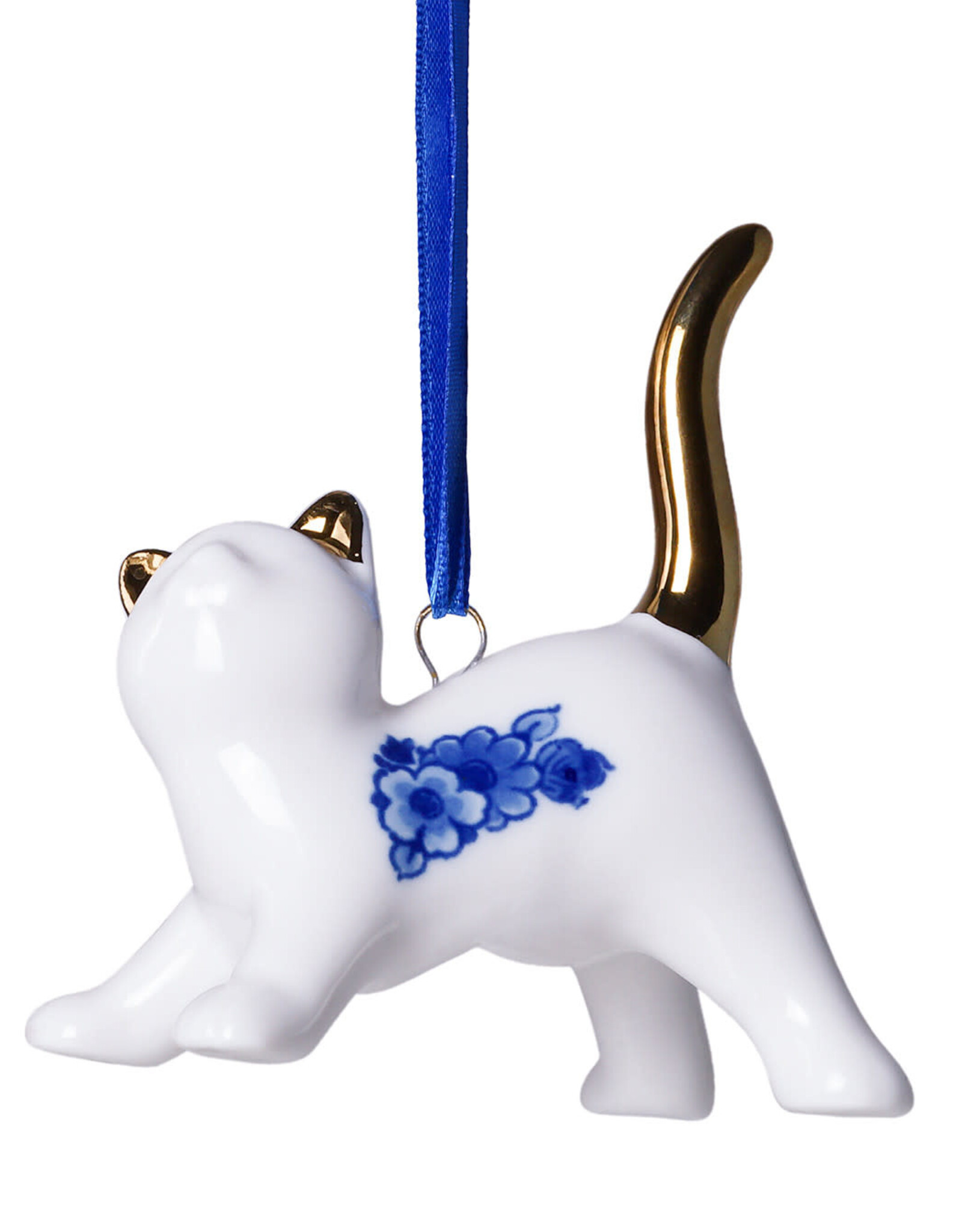 Heinen Delfts Blauw Kerstornament Kat Speels - Heinen Delfts Blauw