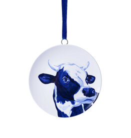 Heinen Delfts Blauw Kerstornament Wandbordje Koe 6cm - Heinen Delfts Blauw