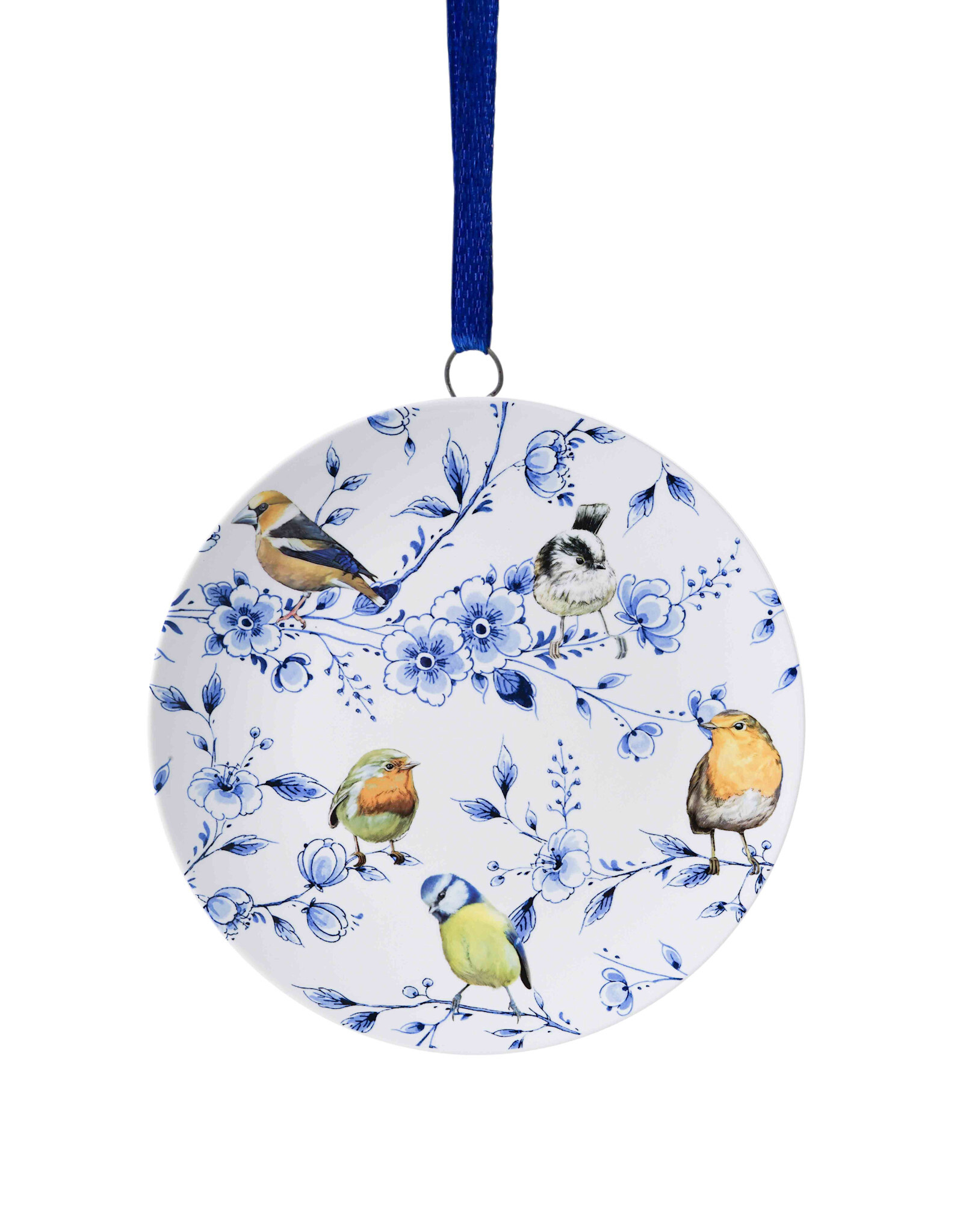 Heinen Delfts Blauw Kerstornament Wandbordje Bosvogels Bloesem 6cm - Heinen Delfts Blauw