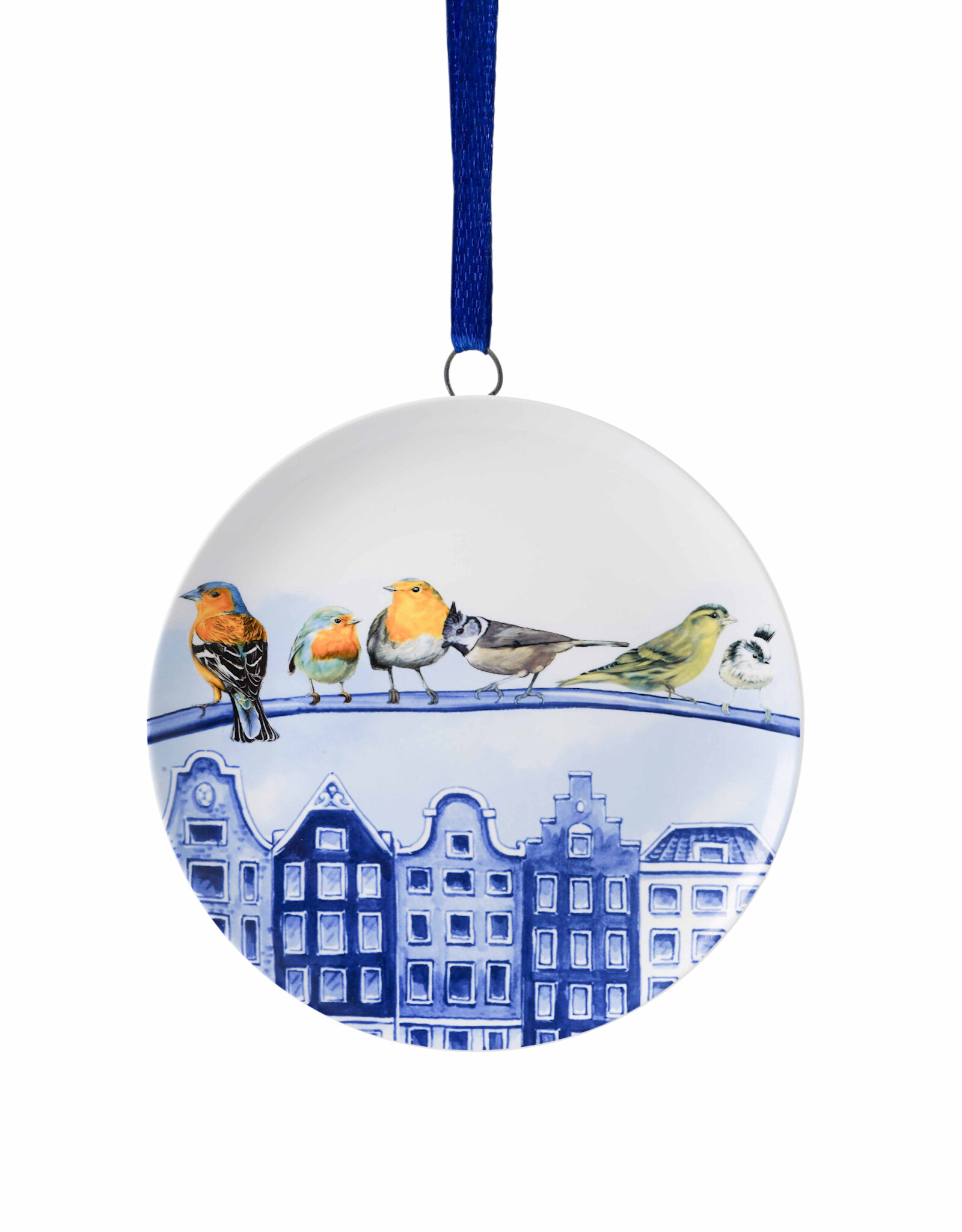 Heinen Delfts Blauw Kerstornament Wandbordje Bosvogels Stad 6cm - Heinen Delfts Blauw