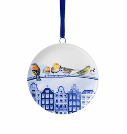 Heinen Delfts Blauw Kerstornament Wandbordje Bosvogels Stad 6cm - Heinen Delfts Blauw