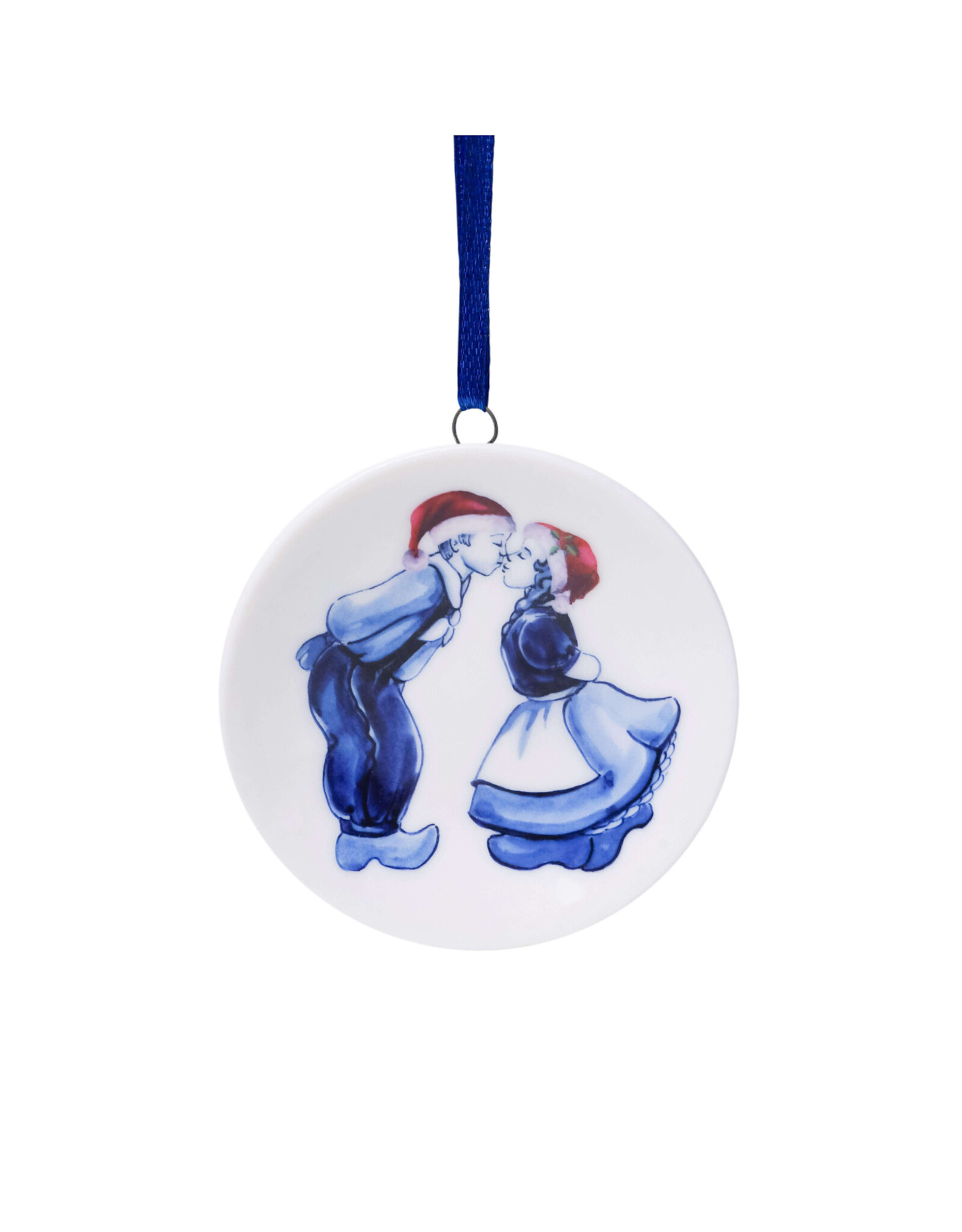 Heinen Delfts Blauw Kerstornament Wandbordje Kerstmuts Kuspaar 6cm - Heinen Delfts Blauw