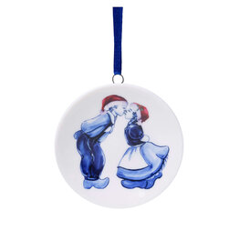 Heinen Delfts Blauw Kerstornament Wandbordje Kerstmuts Kuspaar 6cm - Heinen Delfts Blauw