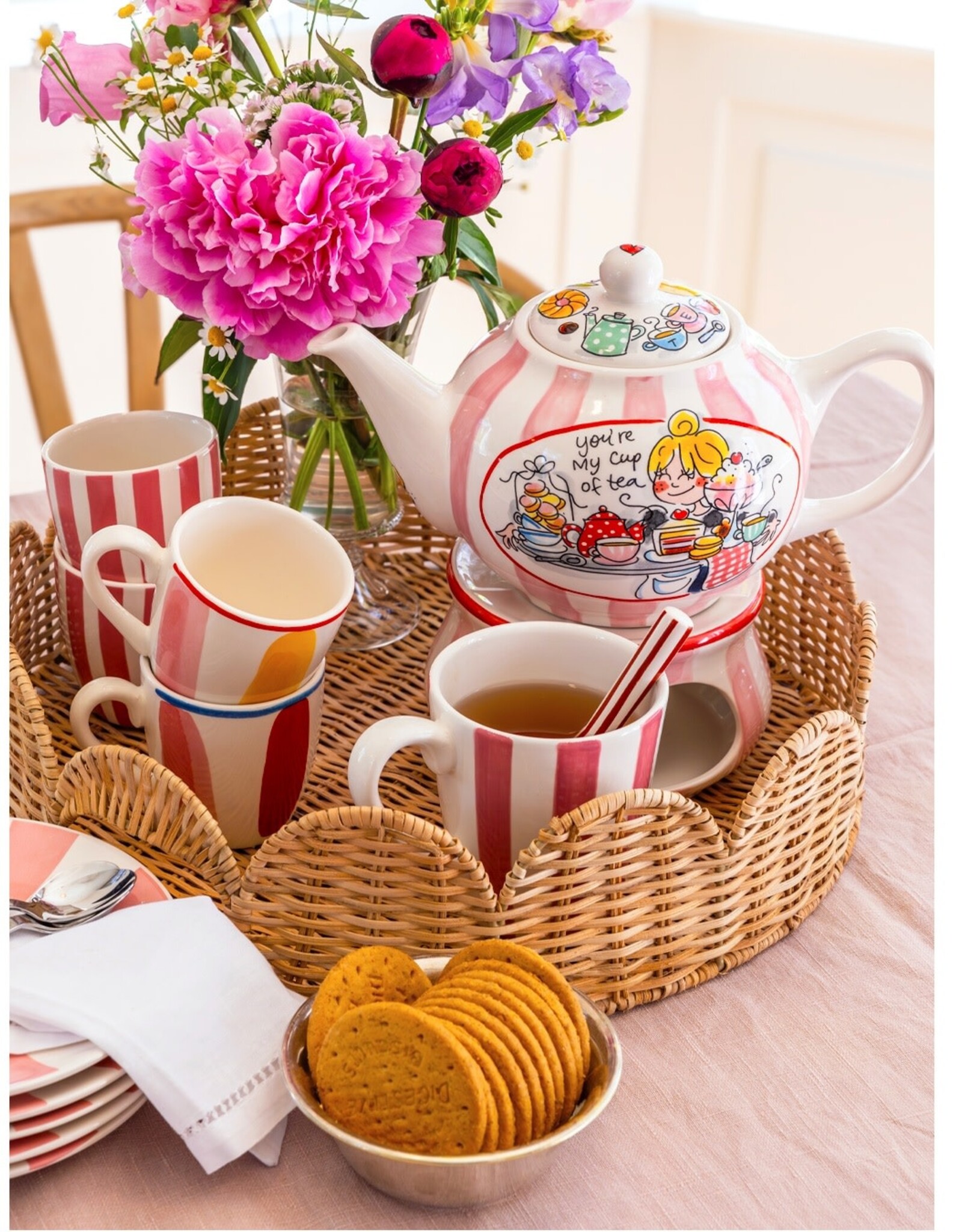 Blond Amsterdam Theelicht rond Roze Strepen "Even Bijkletsen" - Blond Amsterdam