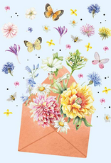 (Blanco ) Wenskaart met bloemen en vlinders - Janneke Brinkman