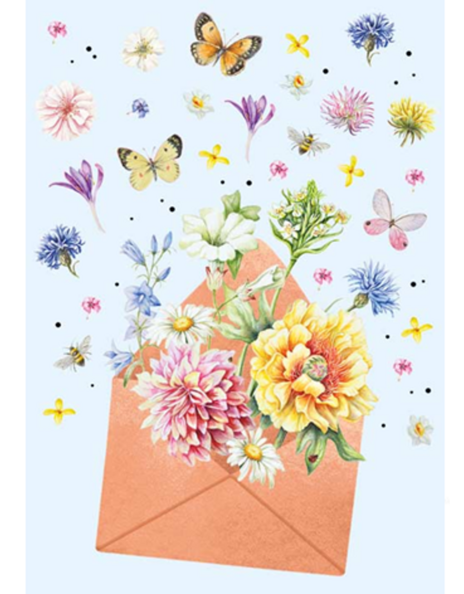 (Blanco ) Wenskaart met bloemen en vlinders - Janneke Brinkman