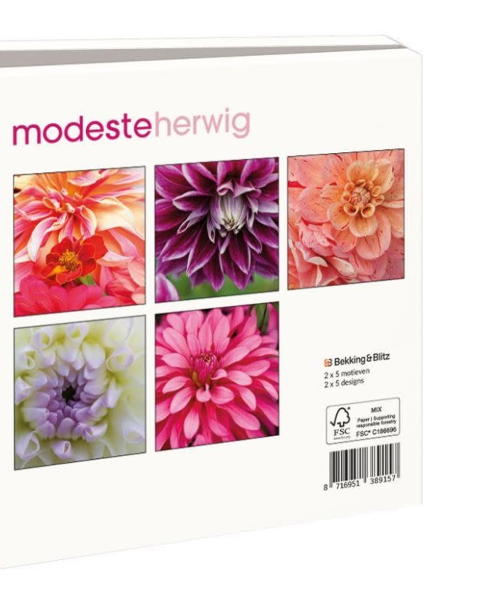 Kaartenmapje met env, vierkant: Dahlias, Modeste Herwig