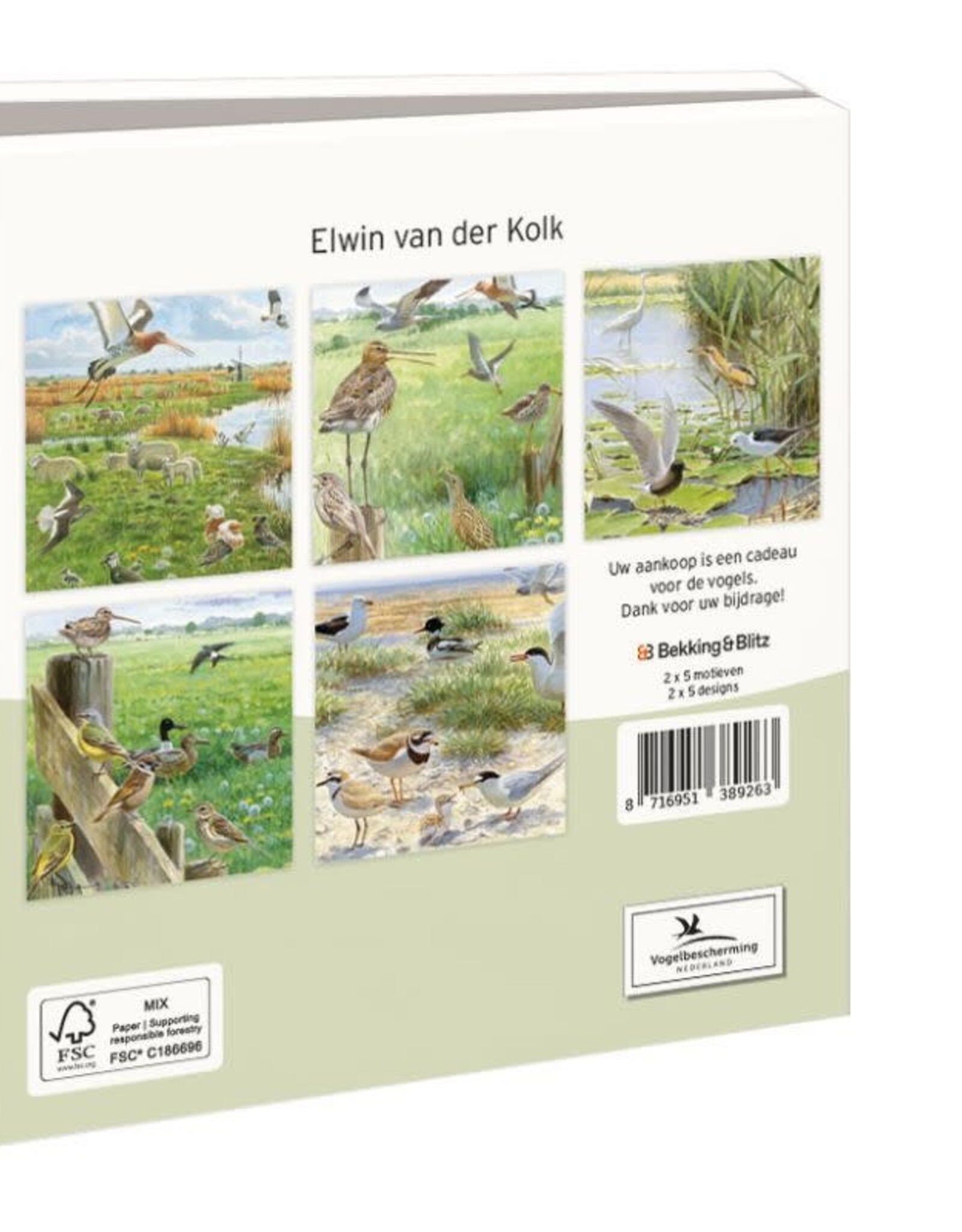 Kaartenmapje met env, vierkant:Landschappen, Elwin van der Kolk, Vogelbescherming Nederland