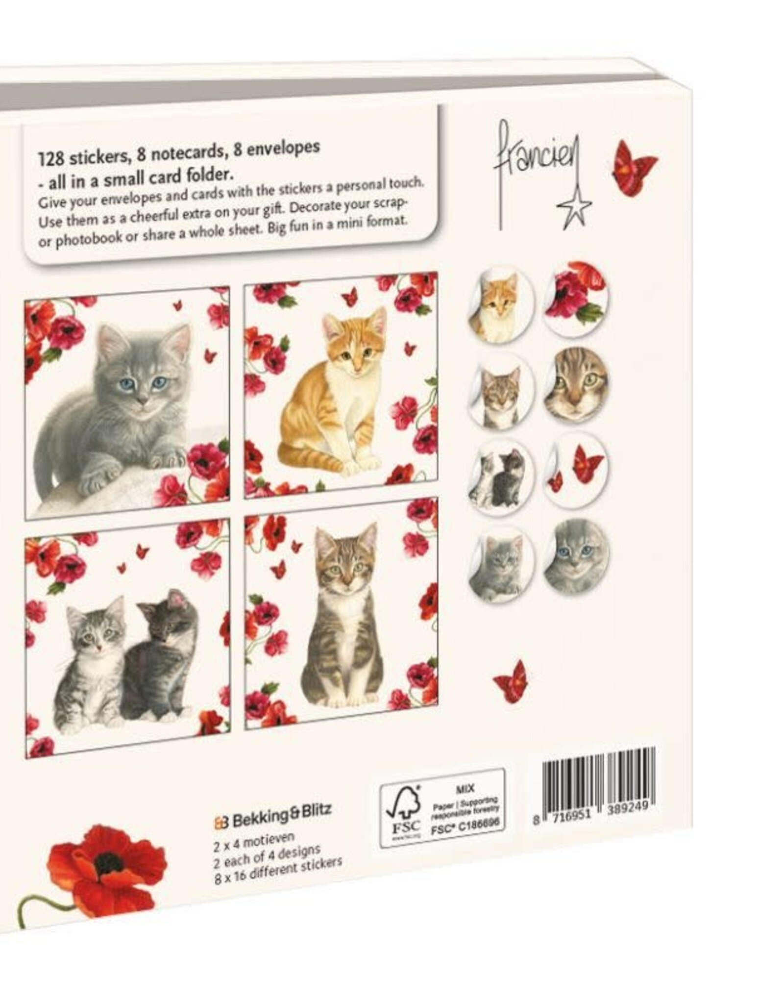 Kaartenmapje met env, vierkant: Kittens & Poppies