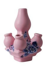 Heinen Delfts Blauw Tulpenvaas Stapelgekte Roze met Bloem Top 15cm - Heinen Delfts Blauw