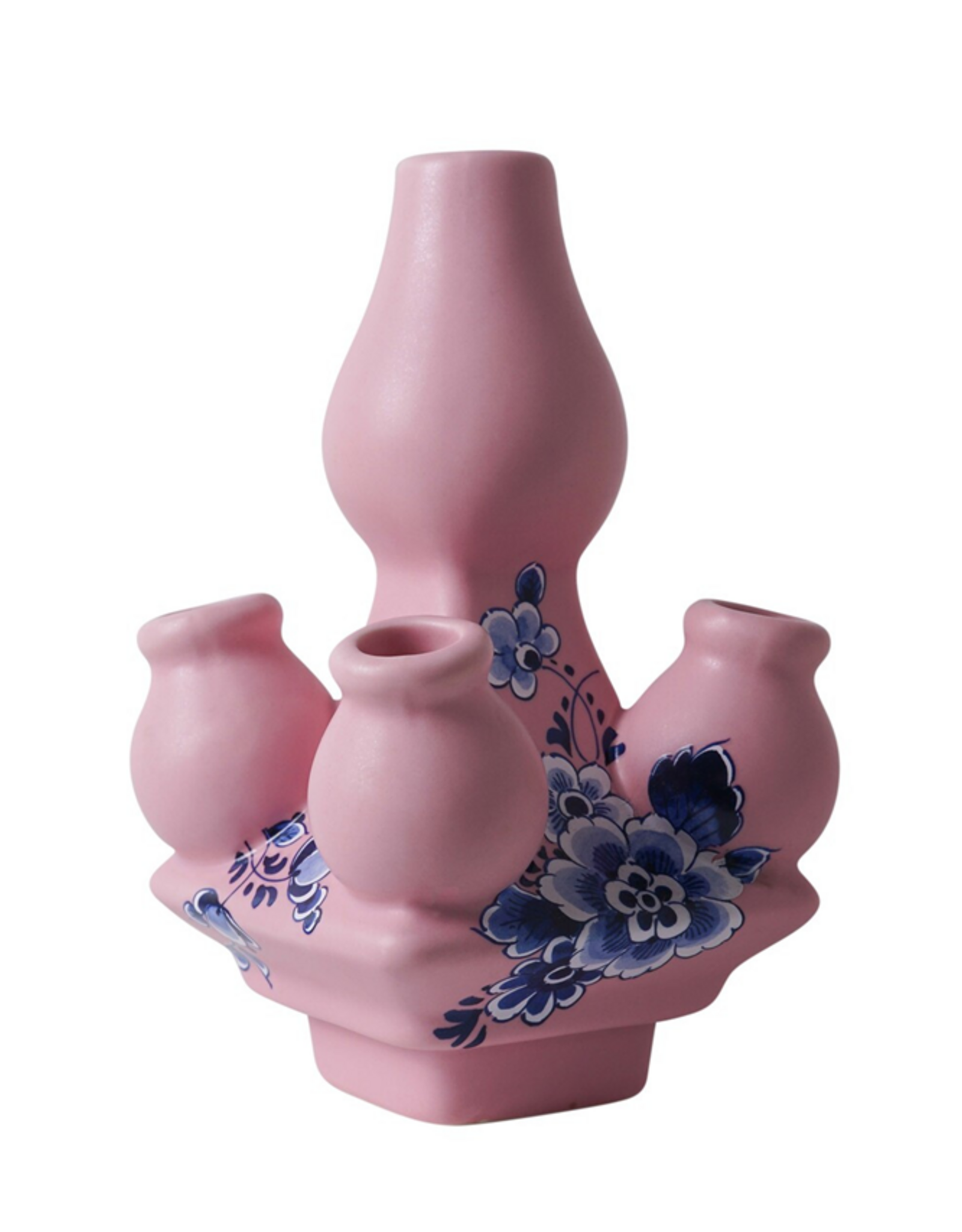 Heinen Delfts Blauw Tulpenvaas Stapelgekte Roze met Bloem Top 15cm - Heinen Delfts Blauw