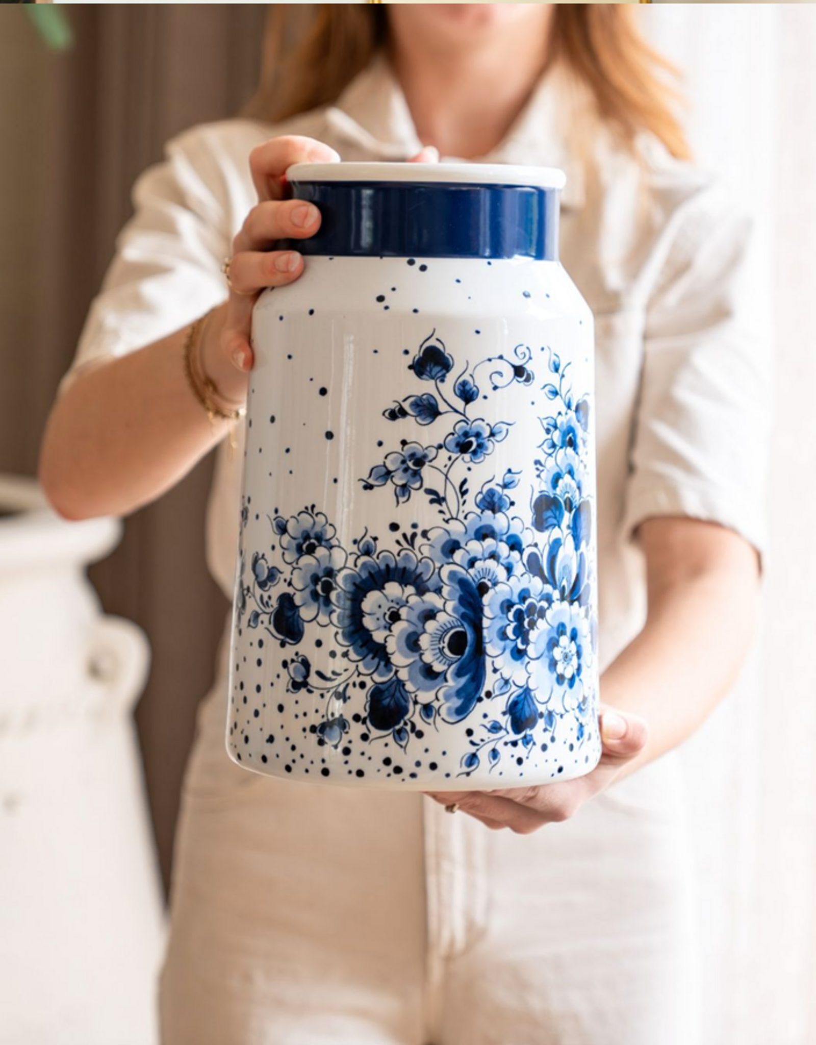 Heinen Delfts Blauw Melkbus Vaas Blauwe Stip 30cm - Heinen Delfts Blauw