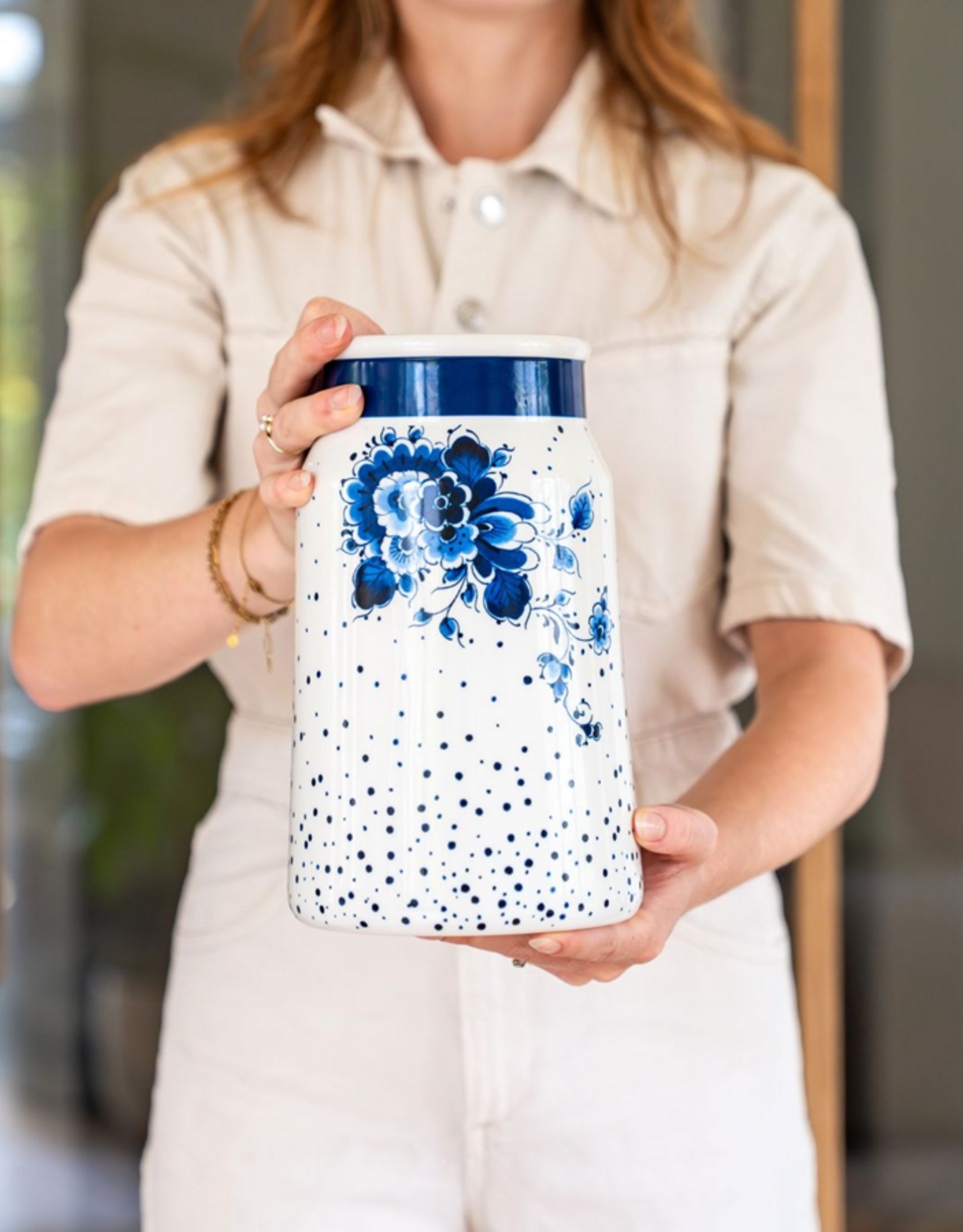 Heinen Delfts Blauw Melkbus Vaas Blauwe Stip 25,5cm - Heinen Delfts Blauw