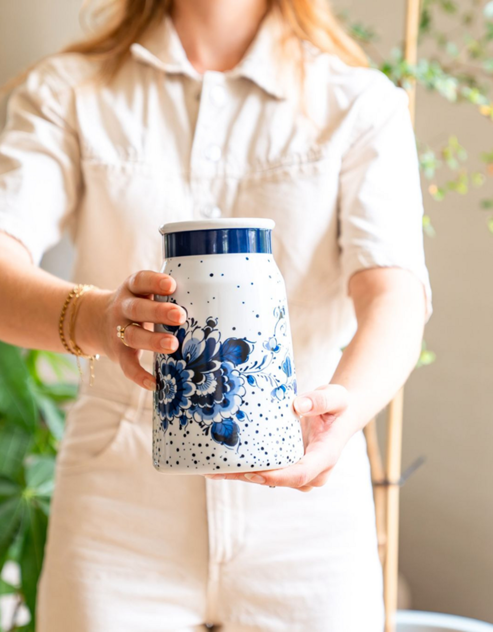 Heinen Delfts Blauw Melkbus Vaas Blauwe Stip 20,5cm - Heinen Delfts Blauw