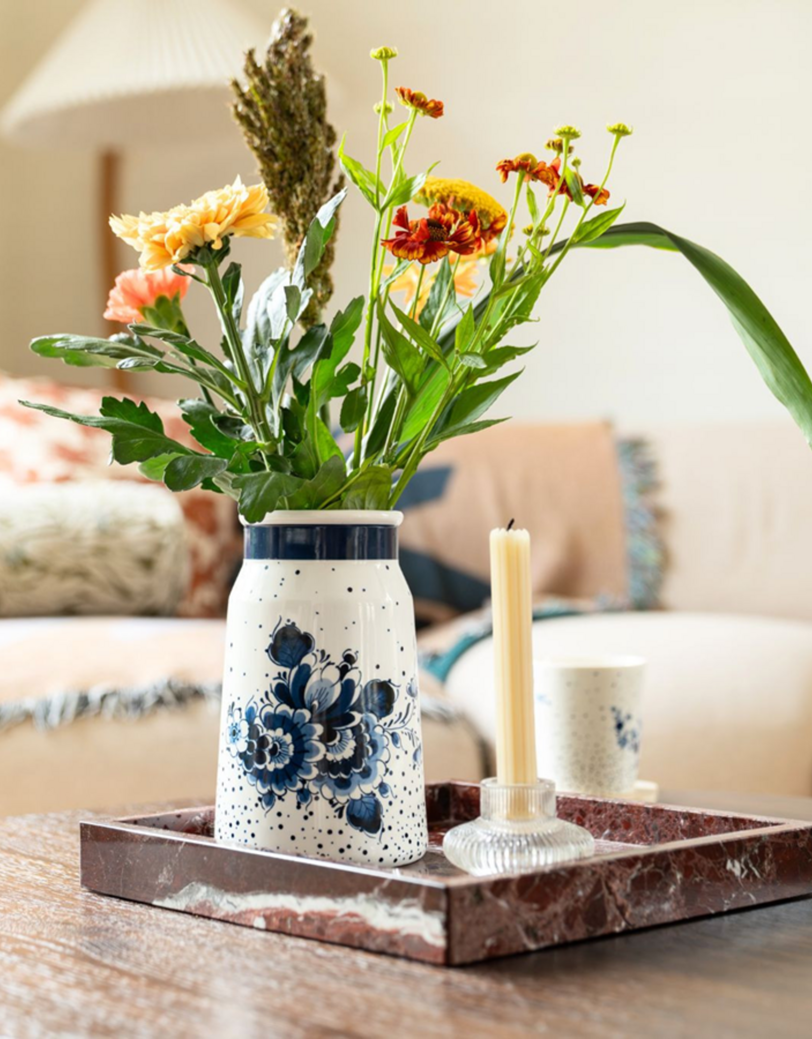 Heinen Delfts Blauw Melkbus Vaas Blauwe Stip 20,5cm - Heinen Delfts Blauw