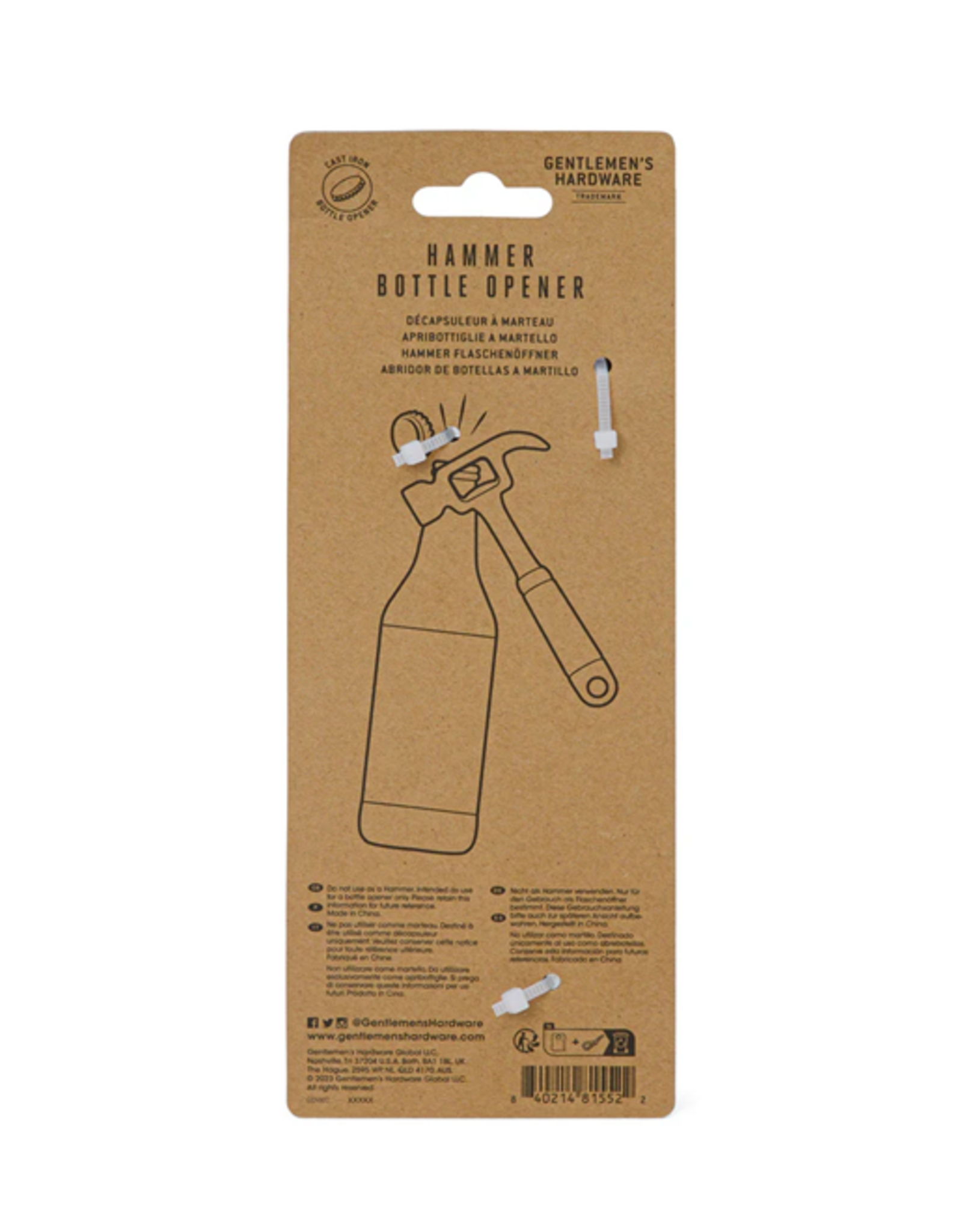Gentlemens's Hardware Hammer Bottle Opener - Gentlemen's Hardware