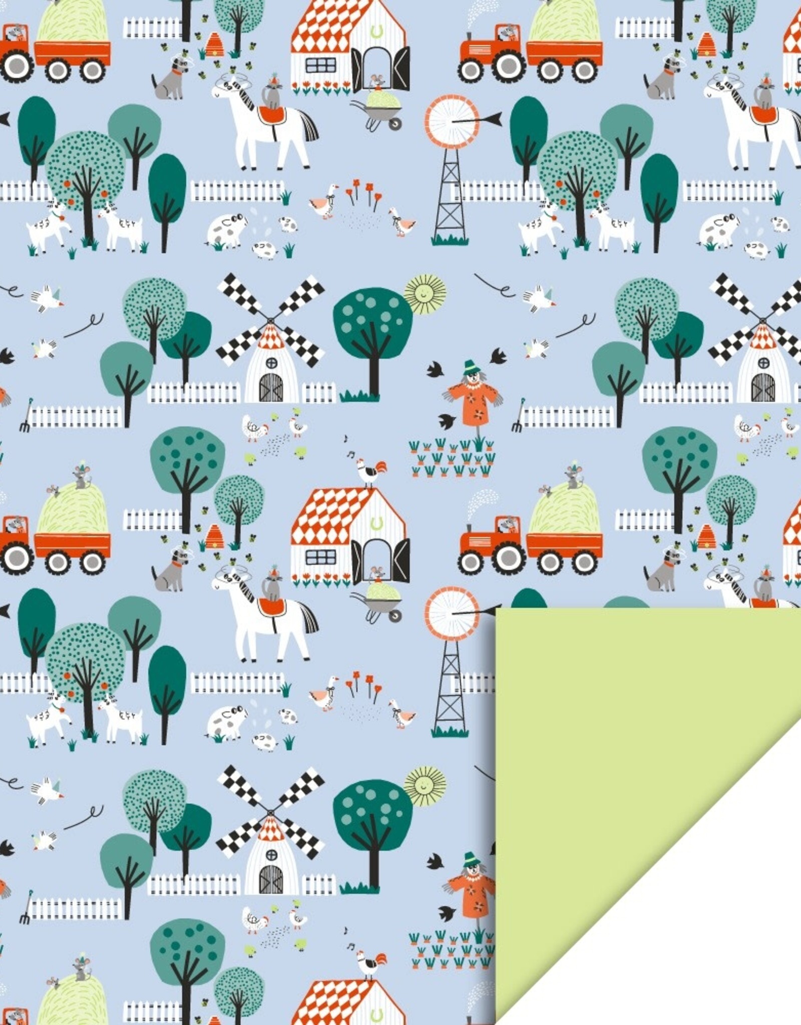 House of Products Inpakpapier Farm Blue Lime Dubbelzijdig 70cmx3m