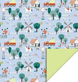 House of Products Inpakpapier Farm Blue Lime Dubbelzijdig 70cmx3m