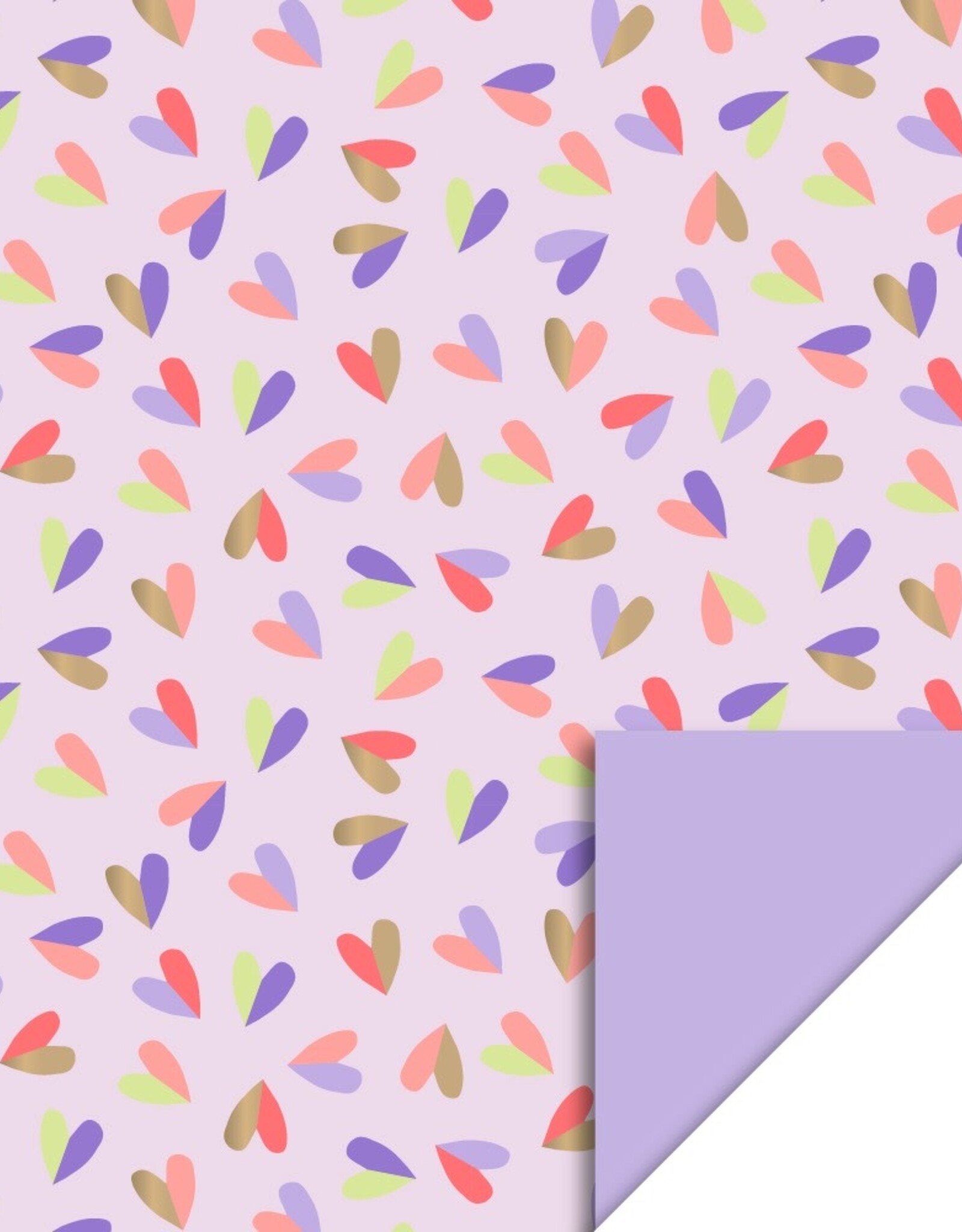 House of Products Inpakpapier Hearts Duo Pink Lilac Dubbelzijdig 70cmx3m