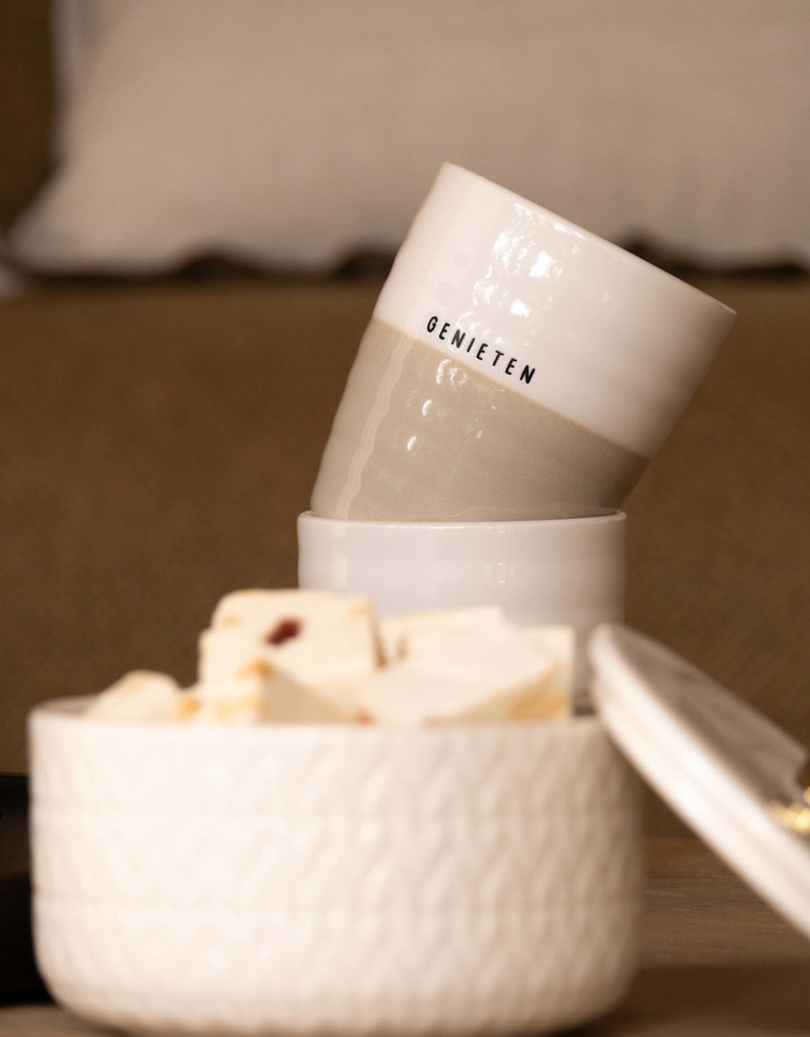 Zusss Koffiemok Genieten wit/sand - Zusss