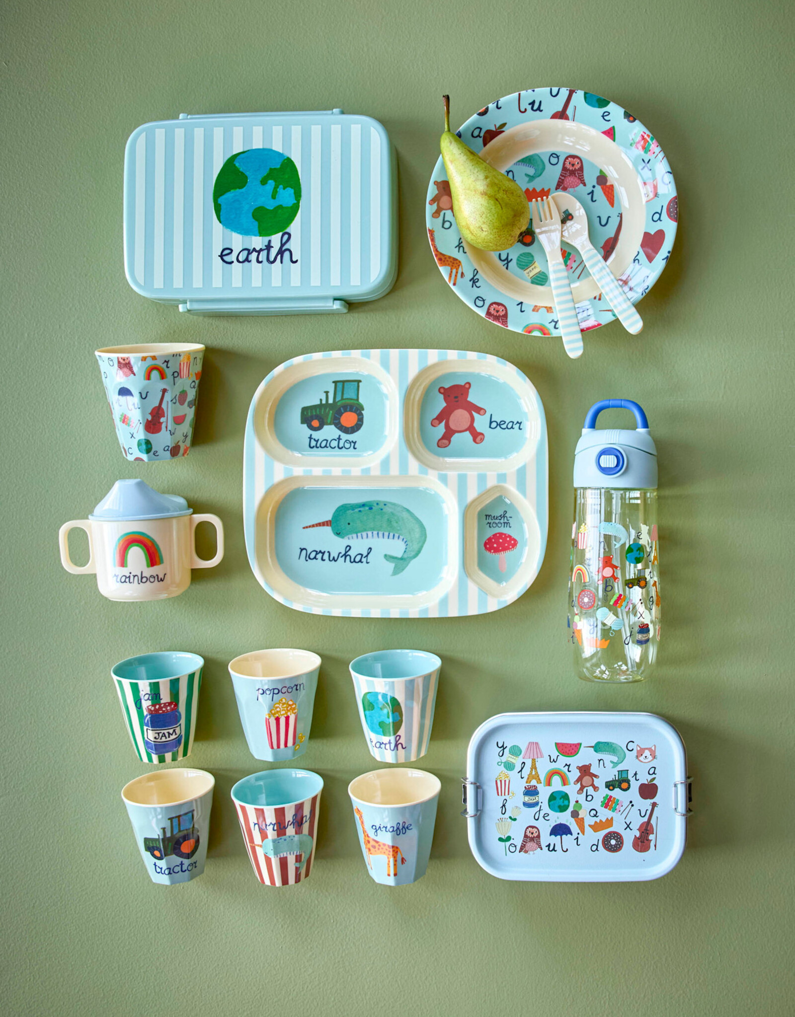 Rice Beker Melamine met Blauwe ABC Print - Rice