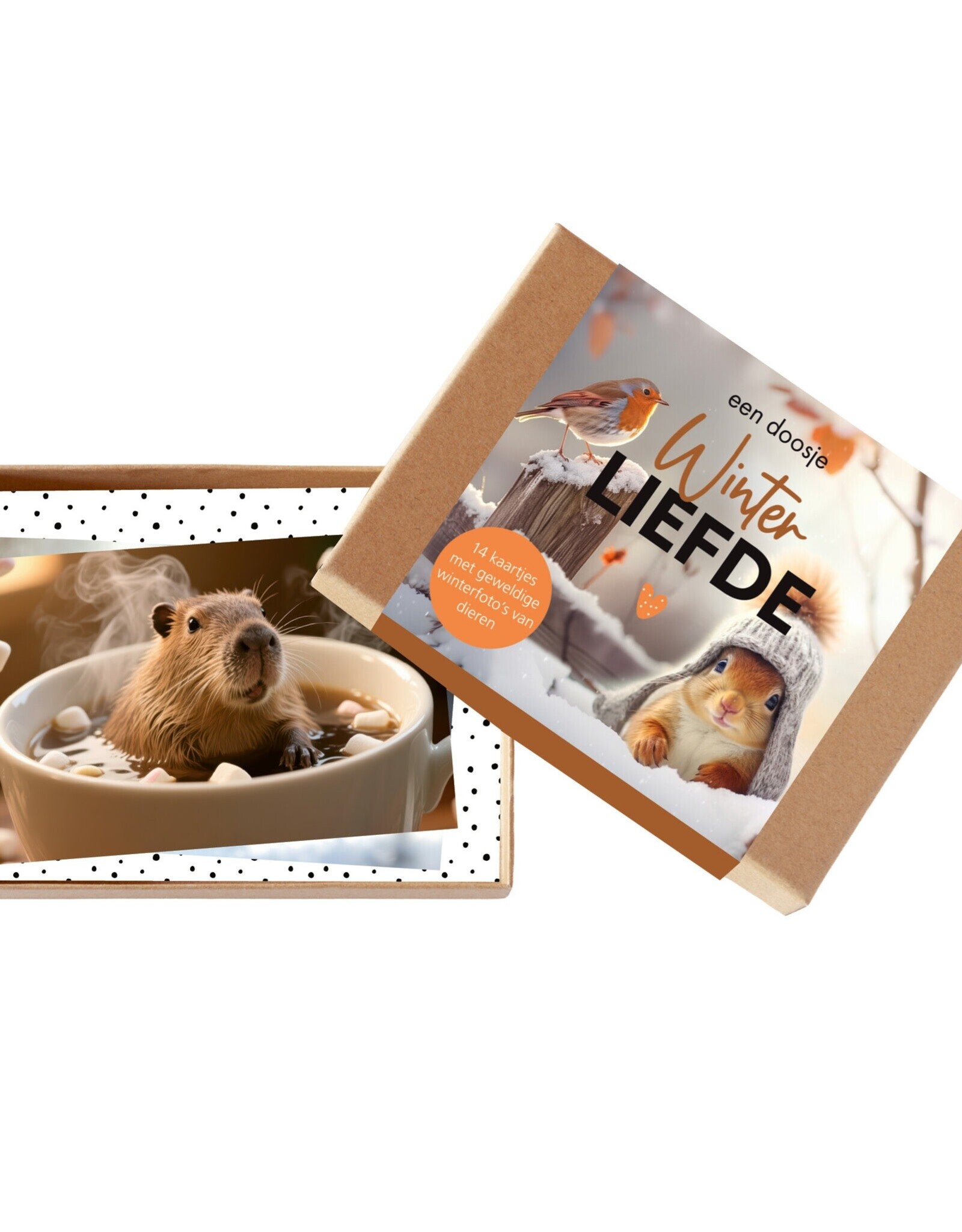 Een Doosje Winter Liefde - 14 kaartjes met geweldige winterfoto's van dieren