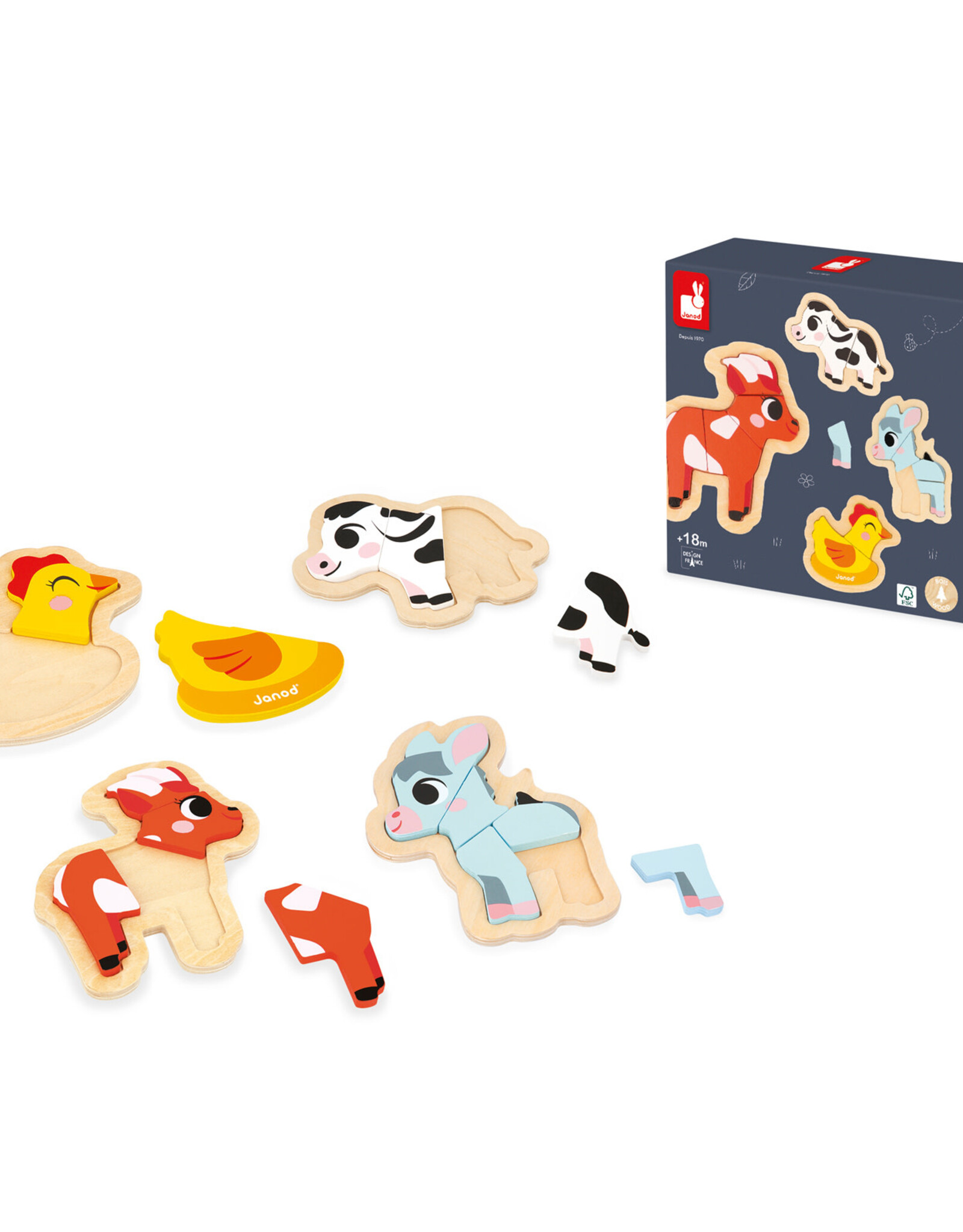 Janod 4 puzzels 2-3-4-5 stukken Boerderij +18mnd - Janod