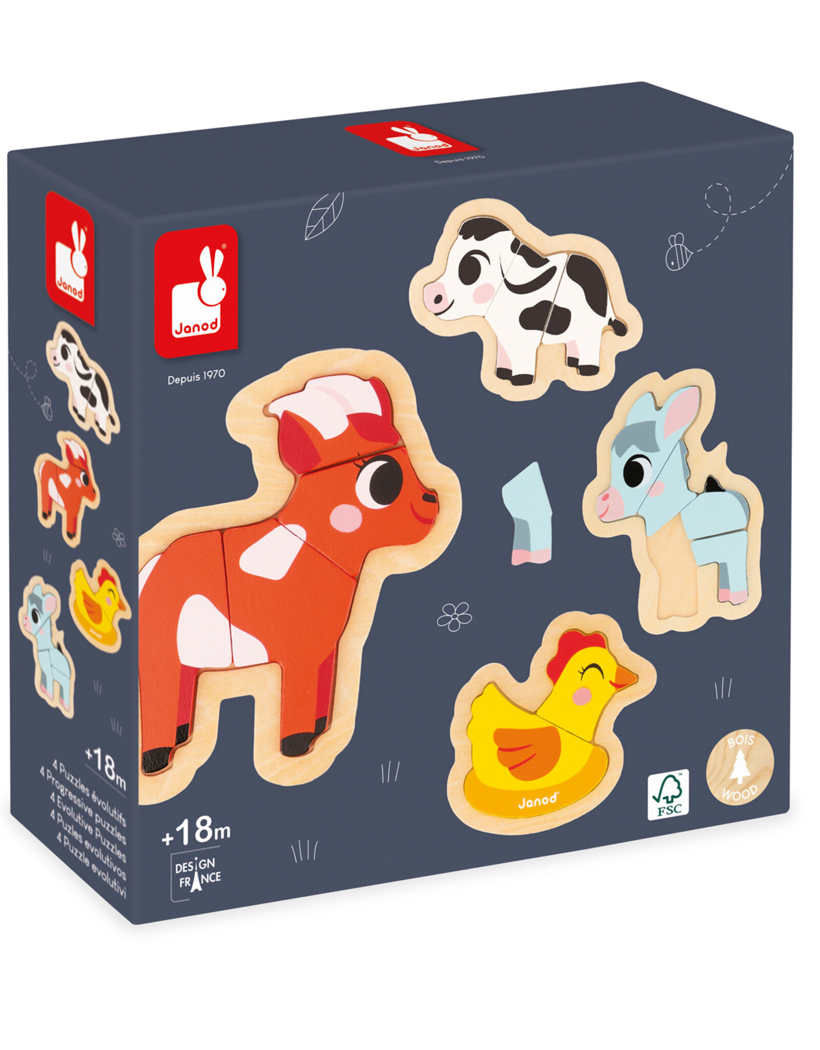 Janod 4 puzzels 2-3-4-5 stukken Boerderij +18mnd - Janod