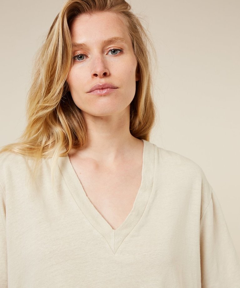 10 Days 10 DAYS V-NECK TEE LINEN light sand/zand