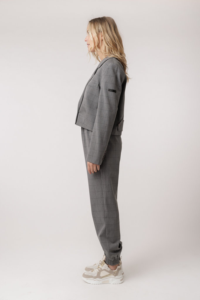 ALIX THE LABEL Woven cropped check blazer 880 Soft grey melange
