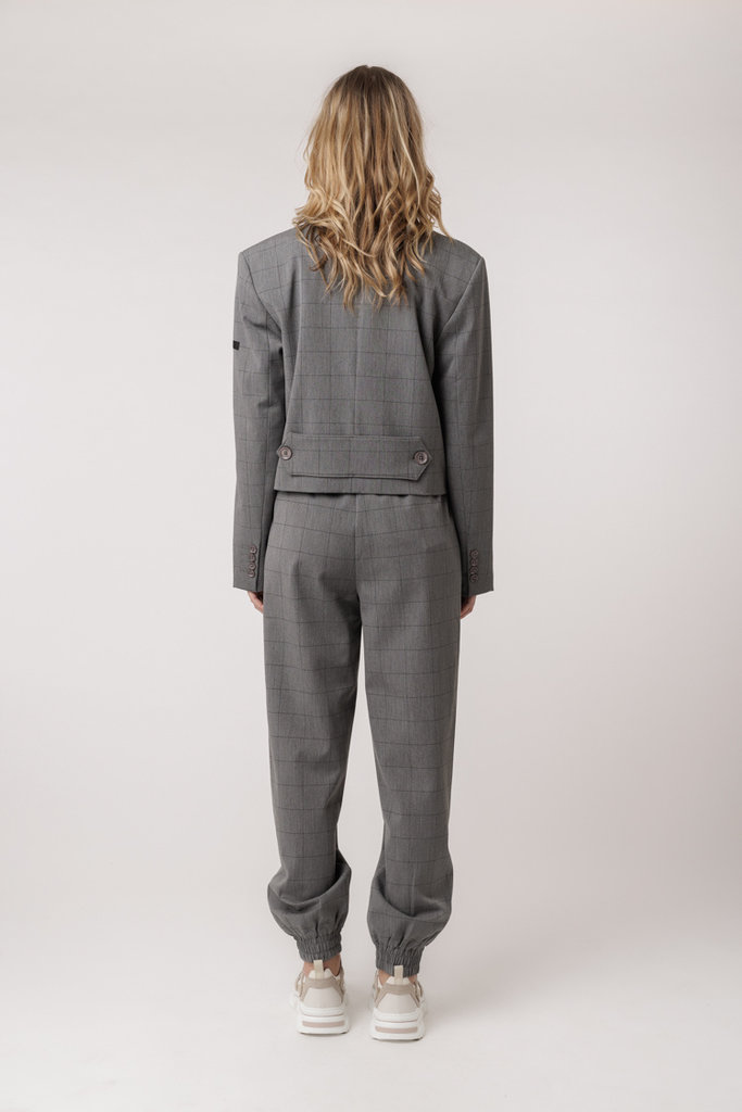 ALIX THE LABEL Woven cropped check blazer 880 Soft grey melange