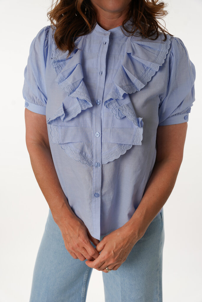 ESSENTIEL ANTWERP ESSENTIEL ANTWERP HAMADEUS RUFFLE DETAIL SHIRT AQUA BLUE AB08