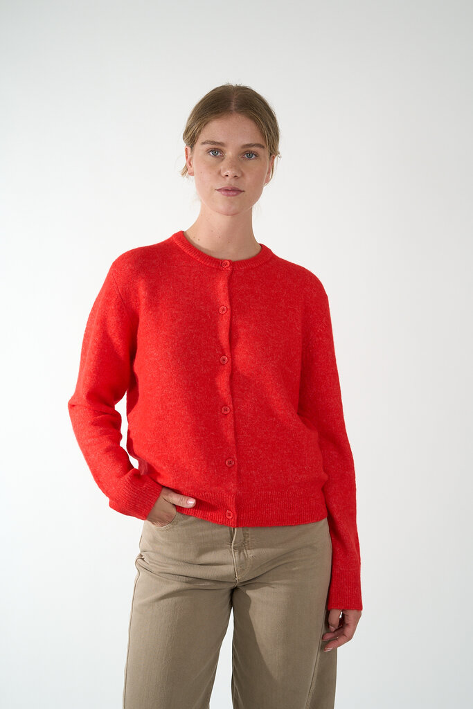 Samsoe & Samsoe SAMSOE SAMSOE NOR SHORT CARDIGAN FLAME SCARLET