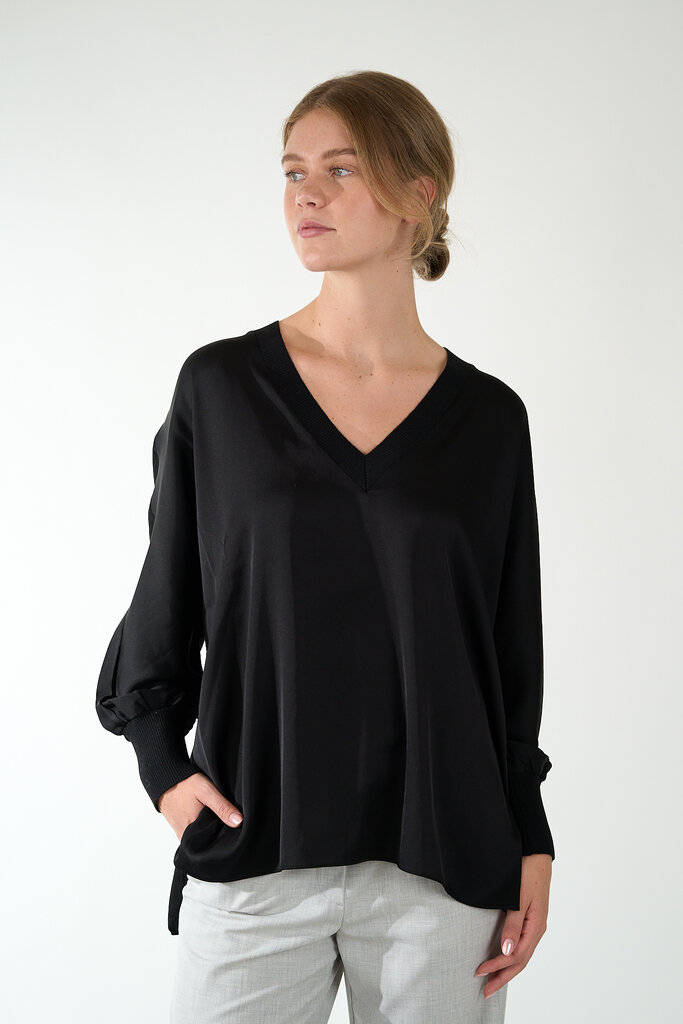 IVI IVI 450 BLACK TUNIC BLOUSE SOLID SILK NOS