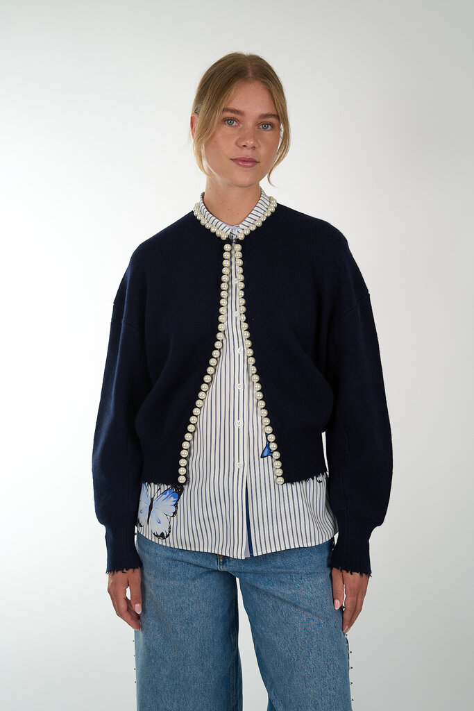 ESSENTIEL ANTWERP ESSENTIEL ANTWERP IDEAS KNIT CARDIGAN WITH BEADS NAVY NA32