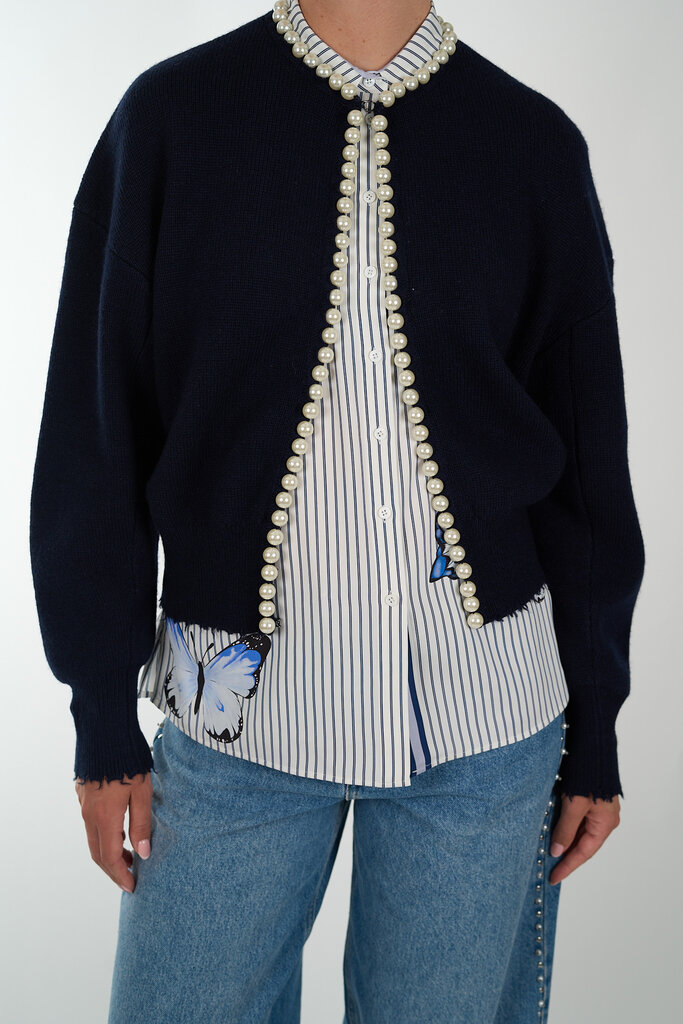 ESSENTIEL ANTWERP ESSENTIEL ANTWERP IDEAS KNIT CARDIGAN WITH BEADS NAVY NA32
