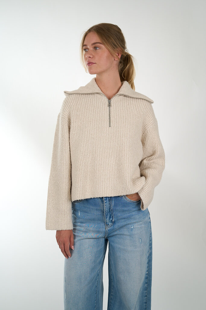 Second Female SECOND FEMALE GERDA KNIT ZIP COLLAR SAND