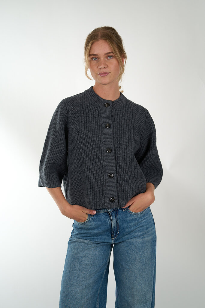 WITH BLACK WITH BLACK VIVIANNA HS SLEEVE CARDIGAN DARK GREY MELANGE