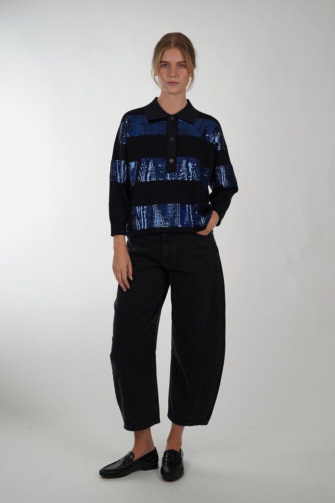 ESSENTIEL ANTWERP ESSENTIEL ANTWERP ILLUMINATI STRIPED SEQUIN POLO COMBO2 NAVY I2NA