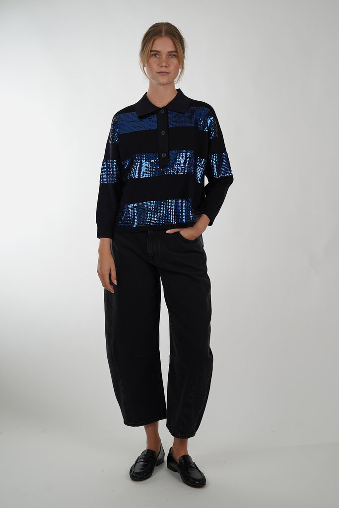 ESSENTIEL ANTWERP ESSENTIEL ANTWERP ILLUMINATI STRIPED SEQUIN POLO COMBO2 NAVY I2NA