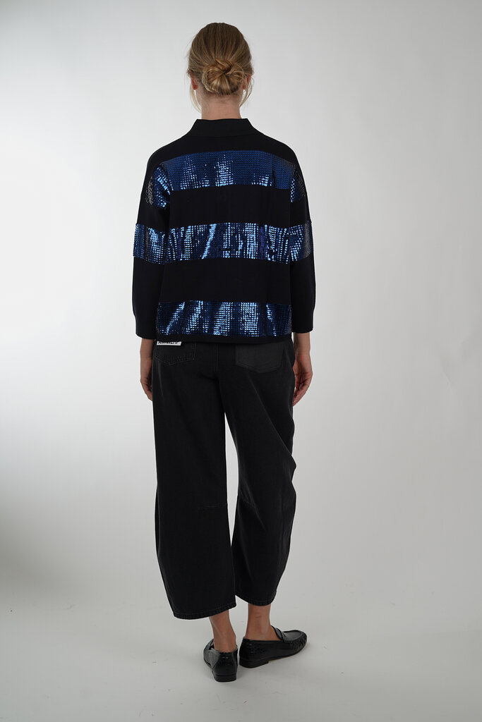 ESSENTIEL ANTWERP ESSENTIEL ANTWERP ILLUMINATI STRIPED SEQUIN POLO COMBO2 NAVY I2NA